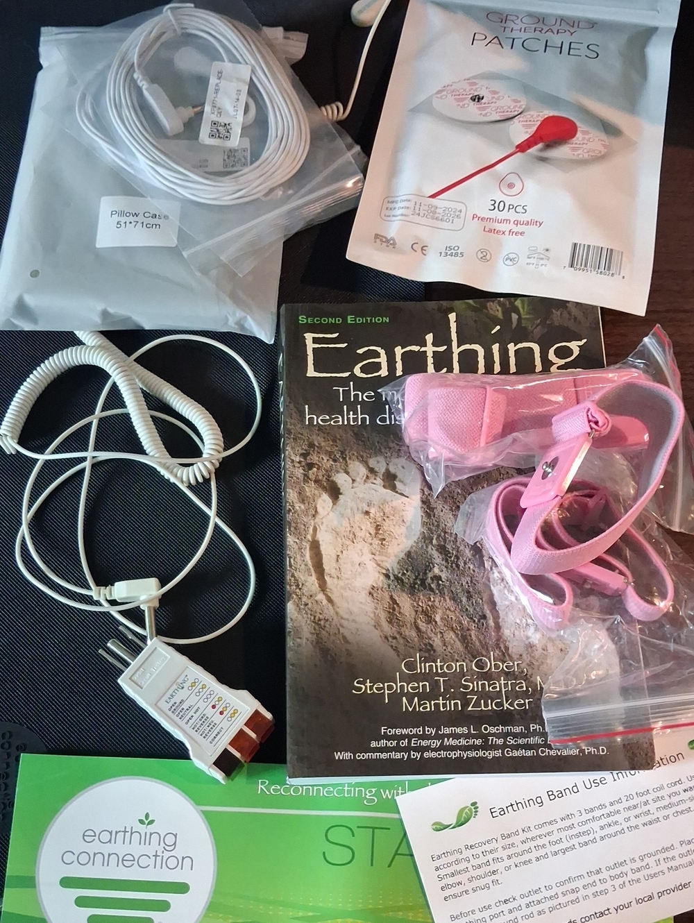 Earthing Mat Pillowcase Pink Bands with Connection Cables Ground Book Patches